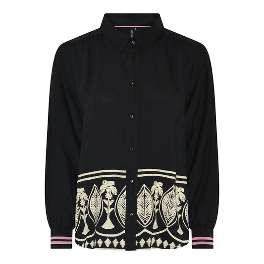 Soulmate blouse zwart met roze detail en off white model Kaya