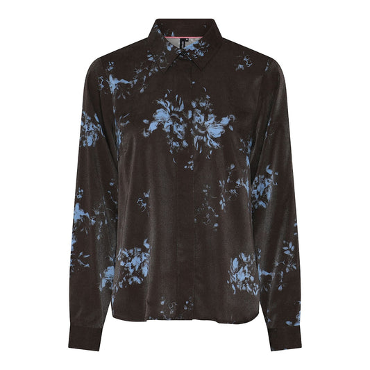 Soulmate blouse donkerbruin met blauwe print model Moya Dark brown 7161