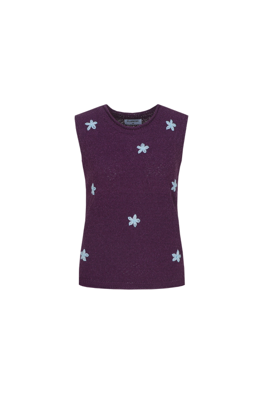 Fluresk top paars met borduursel detail model Blair knitting royal plum cloud