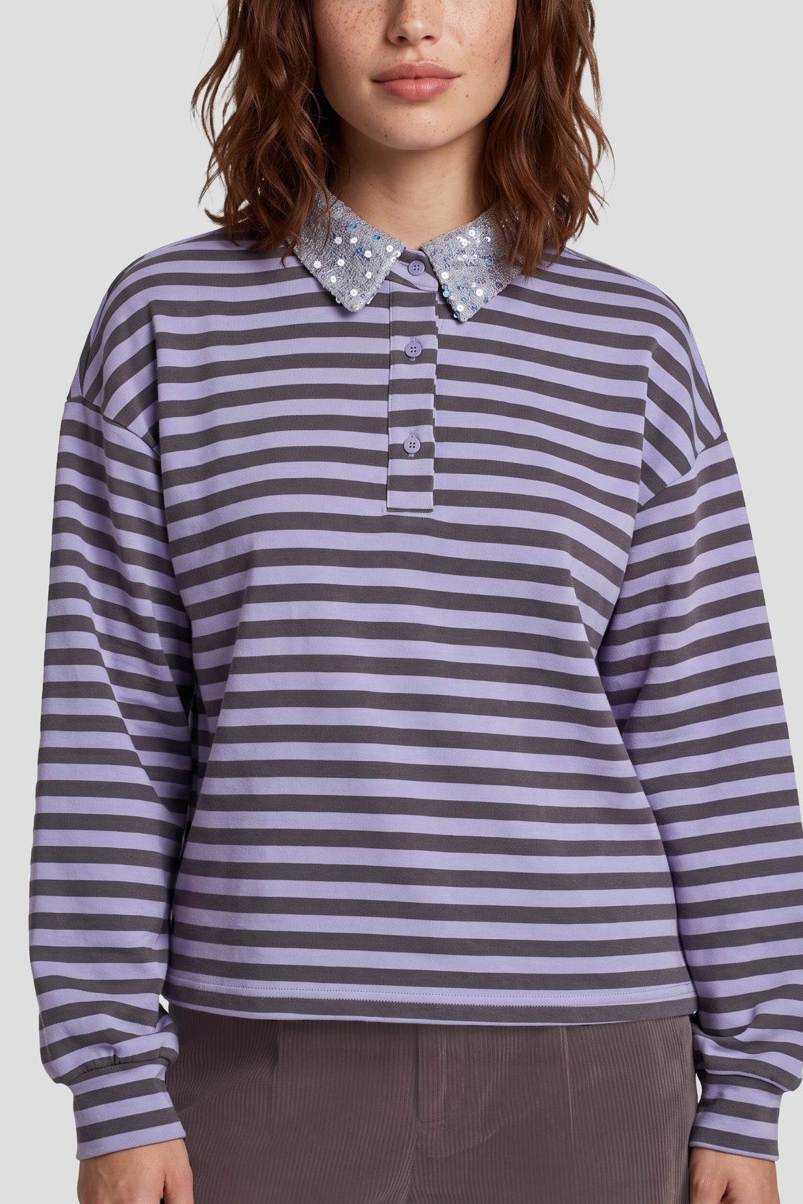 Fluresk strepen trui lila grijs/bruin model Mae polo sweater purple rose
