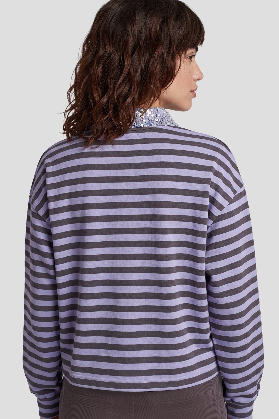 Fluresk strepen trui lila grijs/bruin model Mae polo sweater purple rose