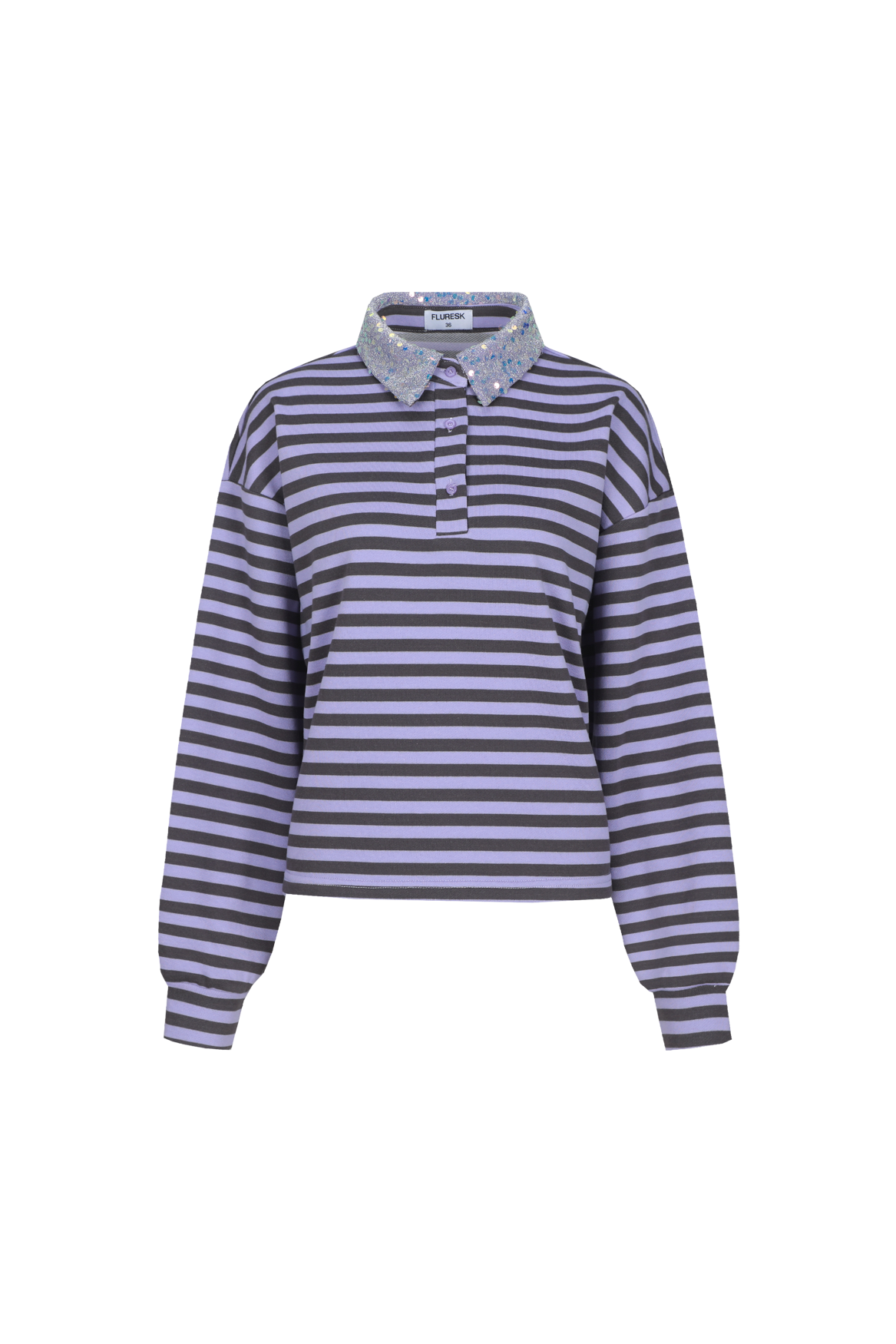 Fluresk strepen trui lila grijs/bruin model Mae polo sweater purple rose