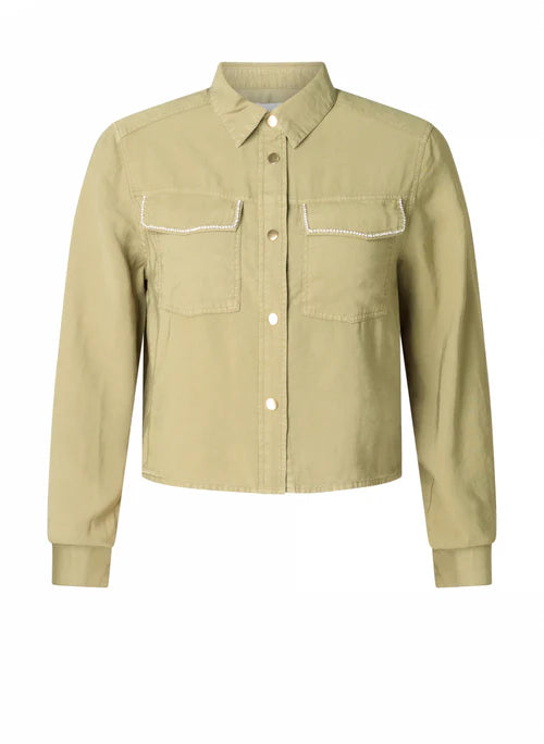 Yest curve (yesta) groene blouse met strass pocket model Jade olive
