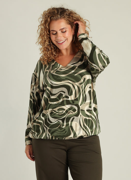 Yest Curve (Yesta) shirt groene print model Gwynne army green A005851 