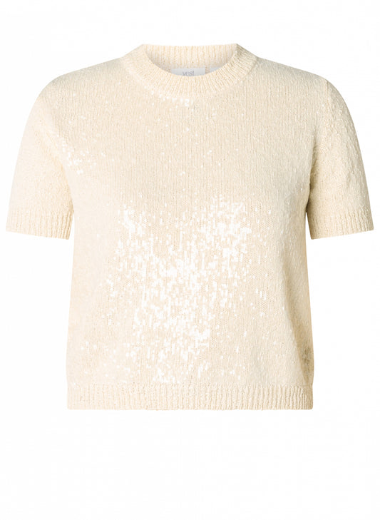 Yest Curve (Yesta) trui korte mouw met pailletten Jacintha Naturel