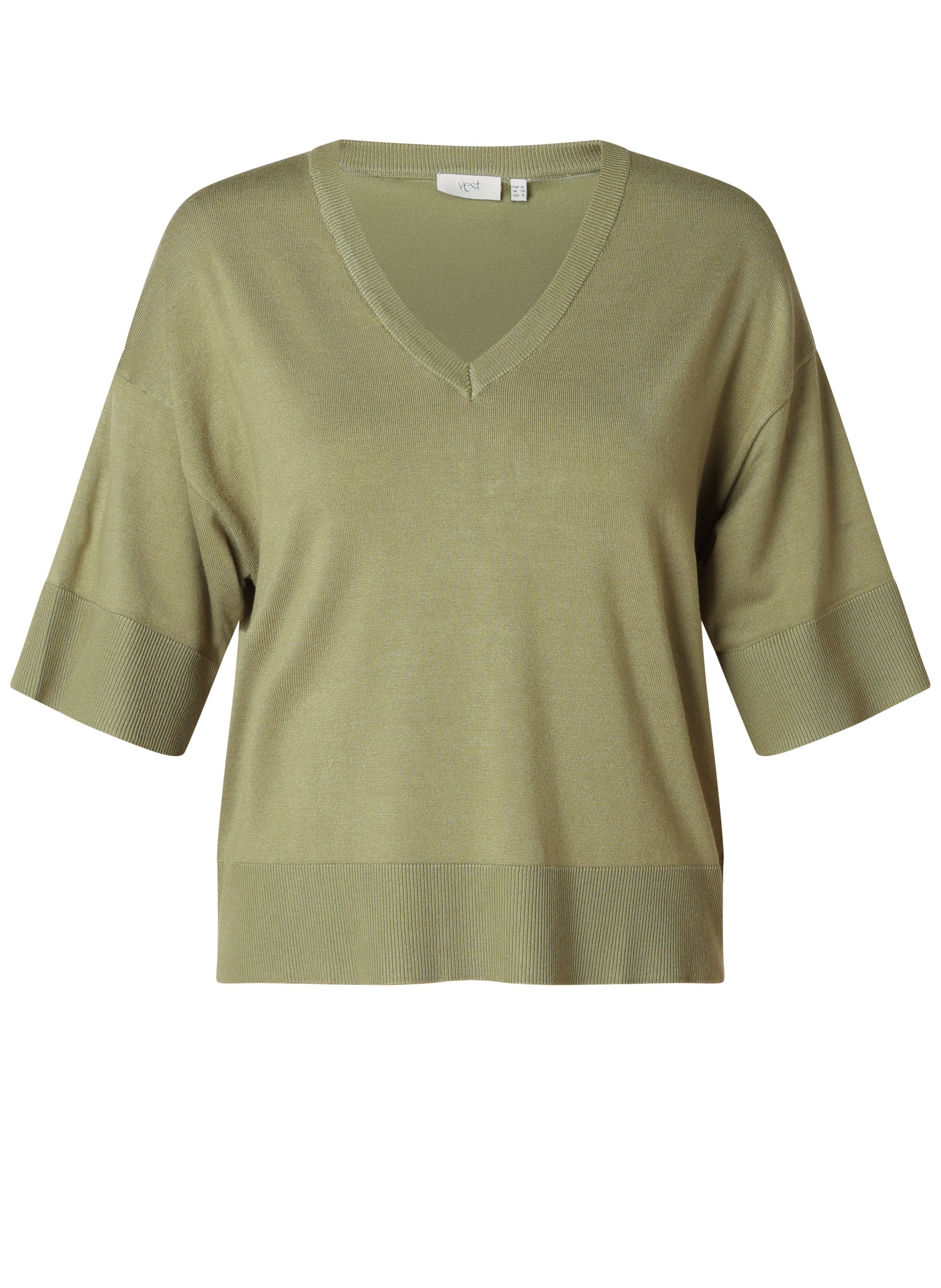 Yest curve (Yesta) trui groen driekwart mouw V half model Lorette Botanic green