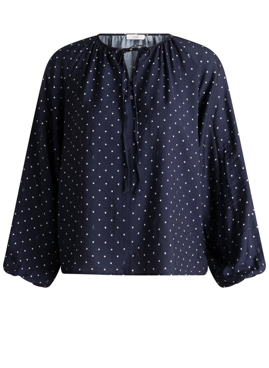 Yest Curve (Yesta) donker blauwe stippen blouse model Tosia dark blue offwhite polka dot 