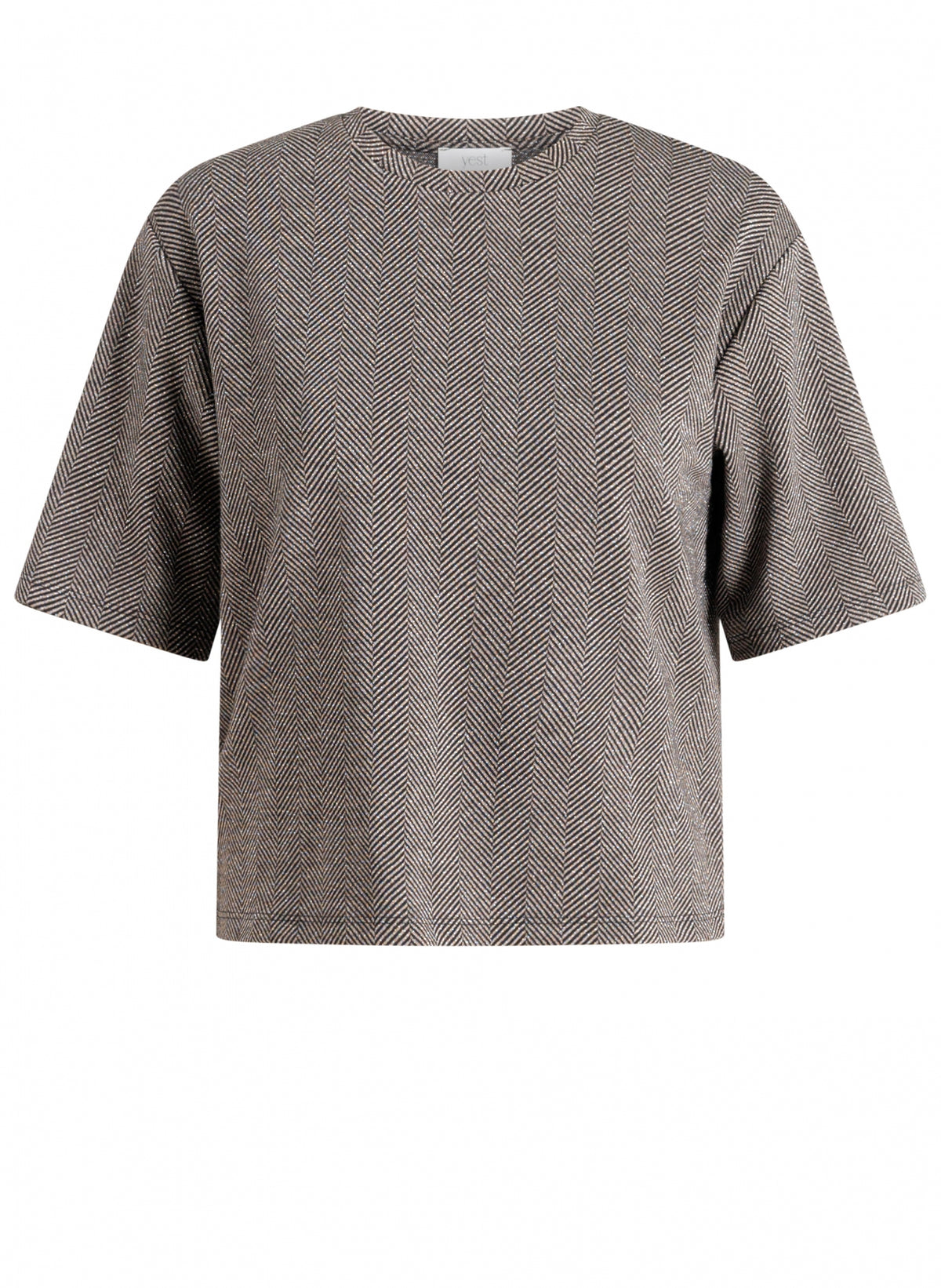 Yest Curve (Yesta) shirt visgraat print zwart met tape lurex glitter model Zina grey