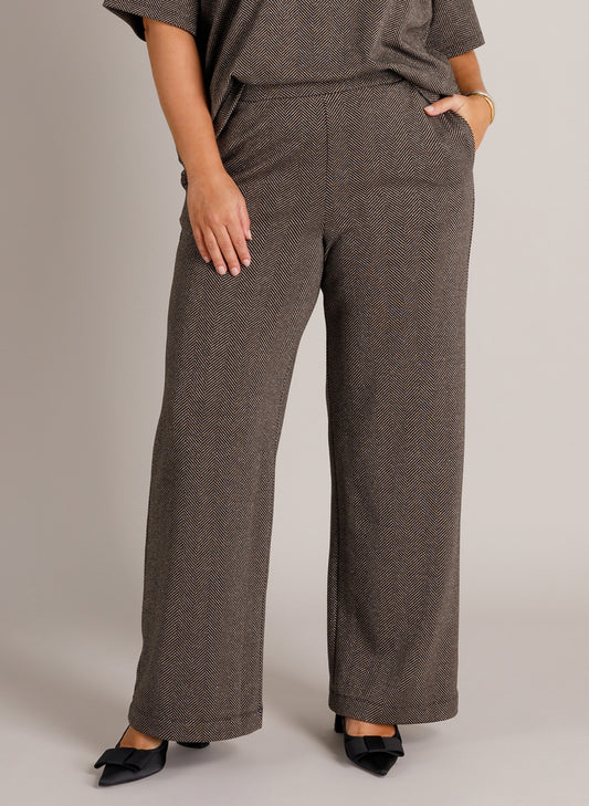 Yest Curve (Yesta) broek visgraat print zwart met taupe grijs en lurex glitter model Zinara A006654