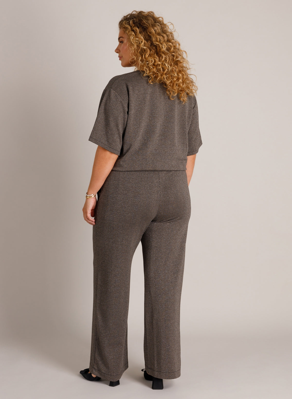 Yest Curve (Yesta) broek visgraat print zwart met taupe grijs en lurex glitter model Zinara A006654