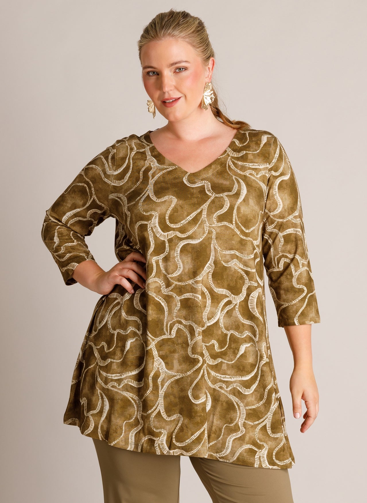 Yest Curve (Yesta) tuniek olijf groen met print model Tavora dark Olive multi