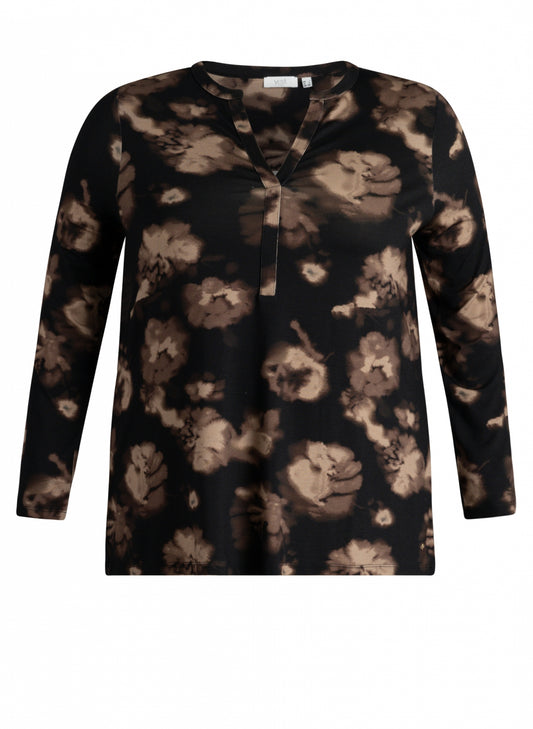 Yest Curve (yesta) shirt zwart met bruine print model Valery essential black multi A006762