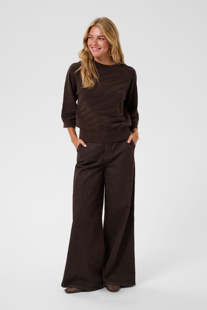 Cream trui donker bruin driekwart mouw model CRdela knit pullover java