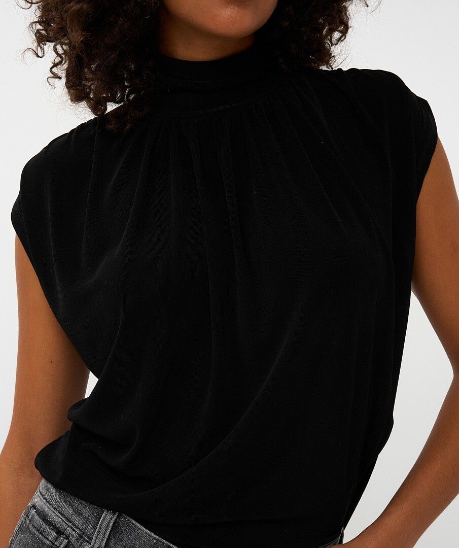 Esqualo top zwart met geplooide hals mouwloos model Col gathering black