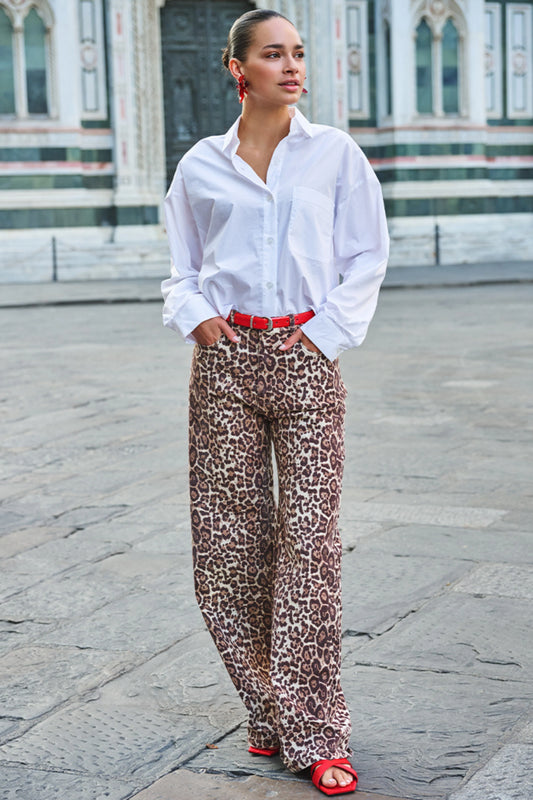 Esqualo jeans panterprint zandkleur bruin model Scarlet Leopard print SP26.12001