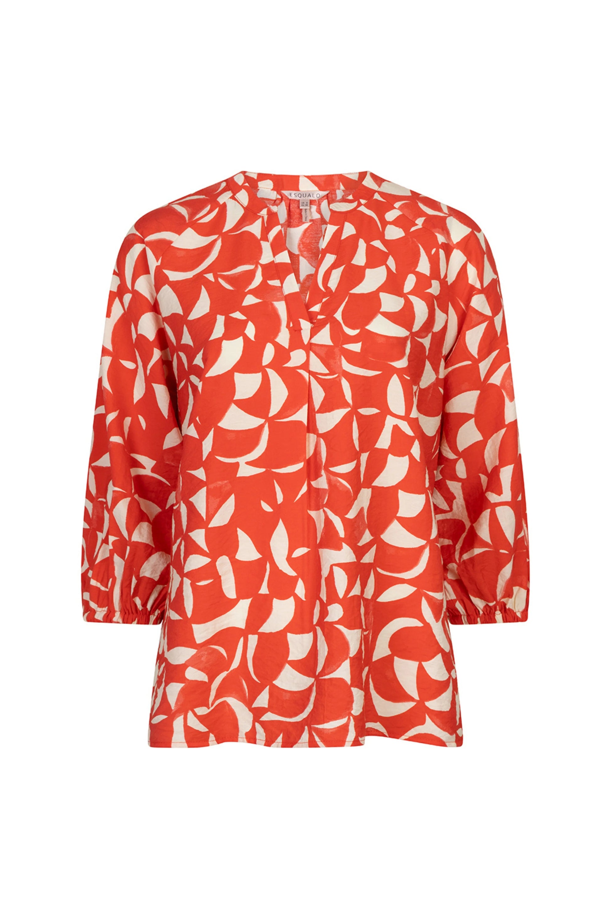 Esqualo blouse driekwart mouw rood koraal zandkleur print model Scarlet raglan graphic SP26.14003