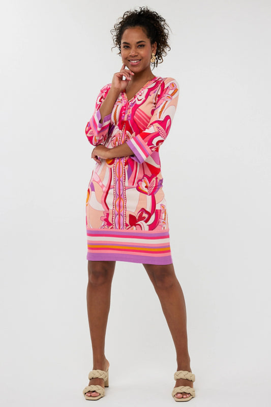 Esqualo jurk roze print model Dress Beads Disco Hit HS25.30216