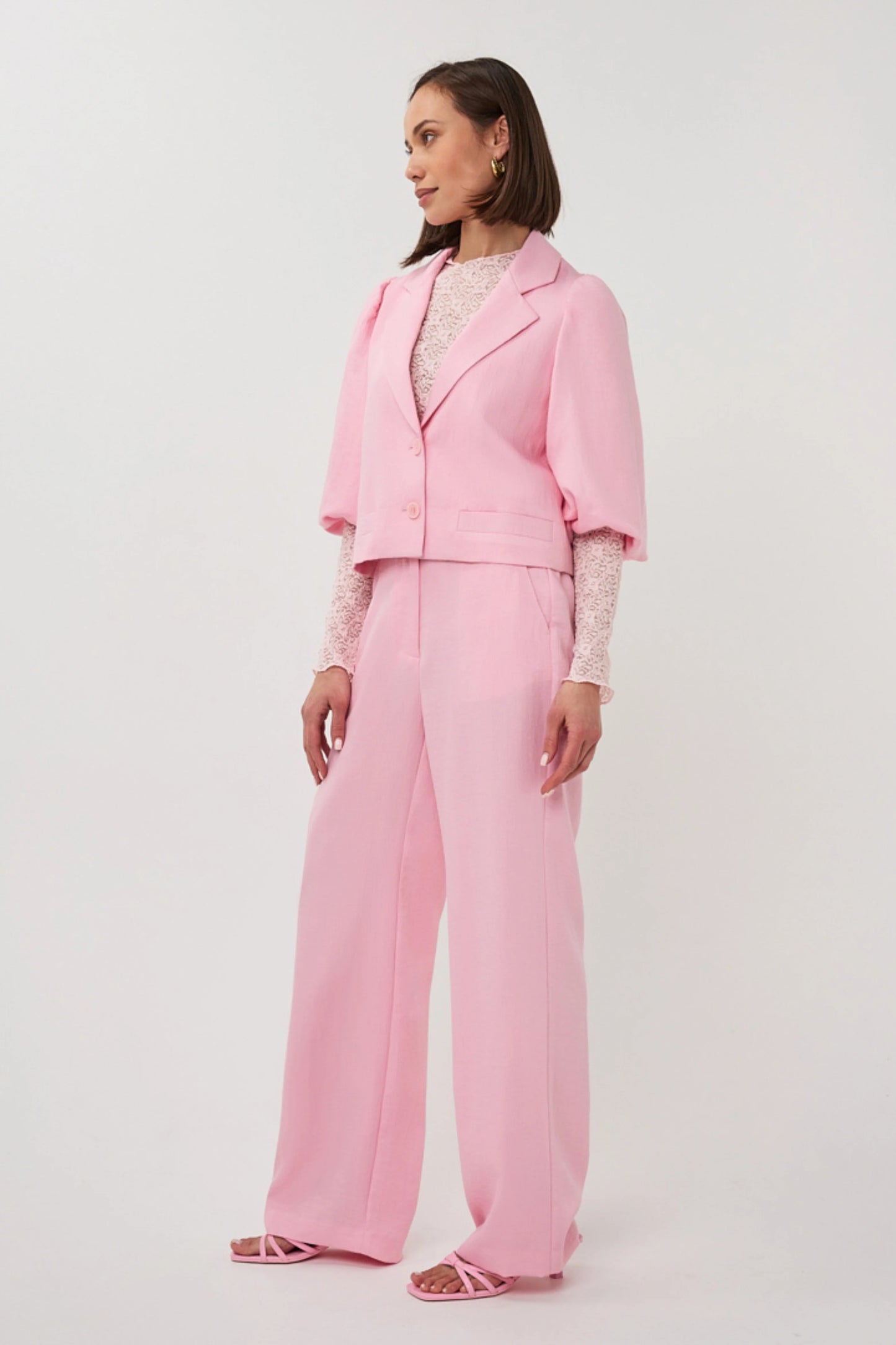Esqualo blazer licht roze driekwart mouw model twill cropped puff sleeve Romance rose SP26.10047