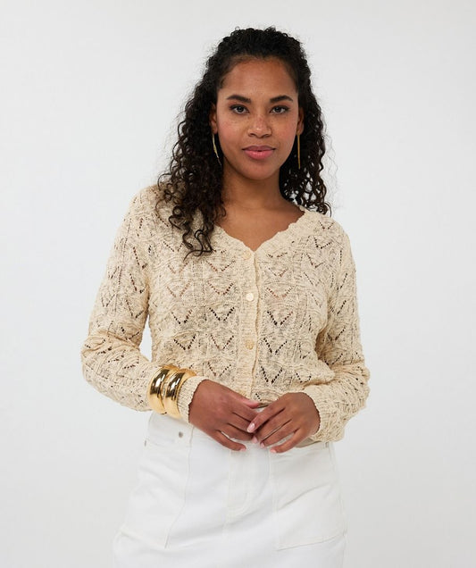 Esqualo vest zandkleur model Fancy knit cardigan HS25.02210