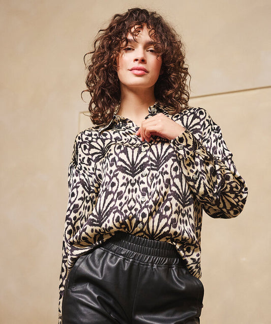 Esqualo blouse zwart wit print satijn look F25.10512