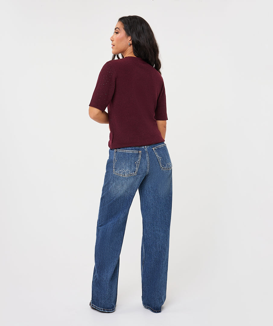 Esqualo bordeaux strass truitje korte mouw model