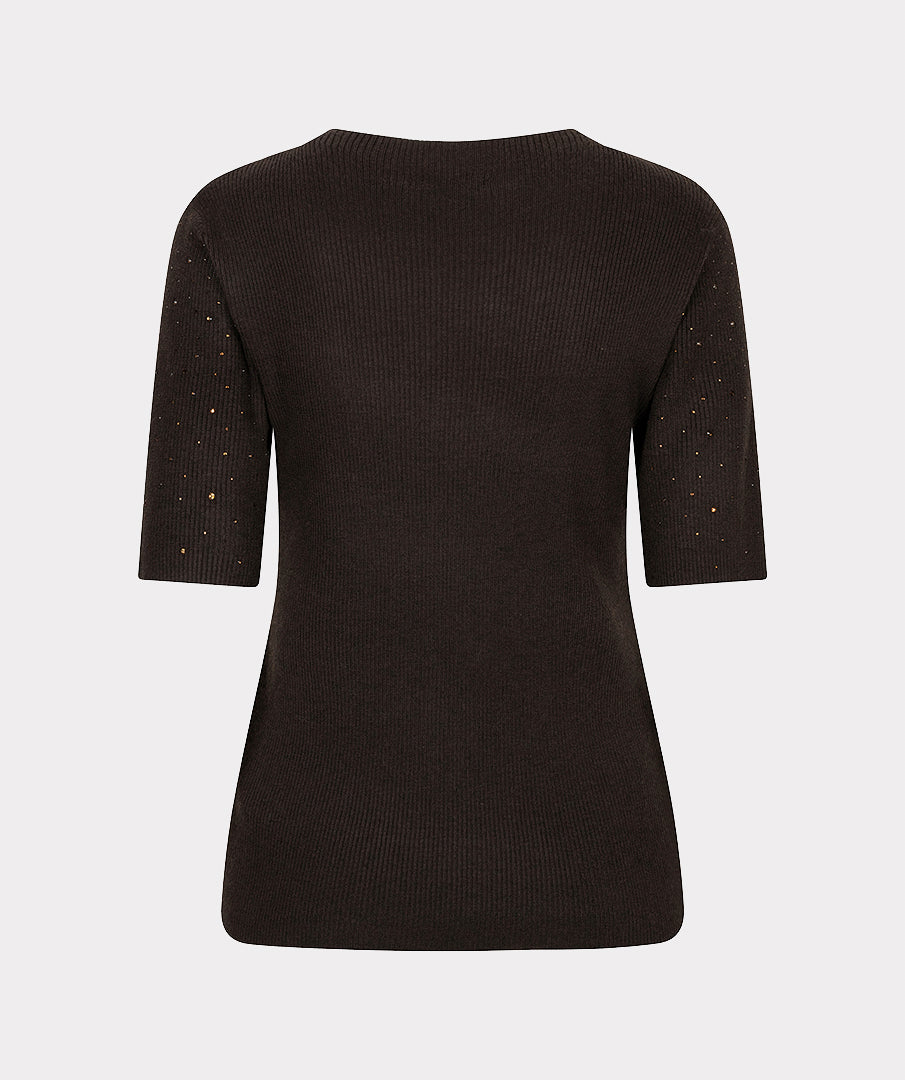 Esqualo truitje met strass donker bruin model sweater studs cacao