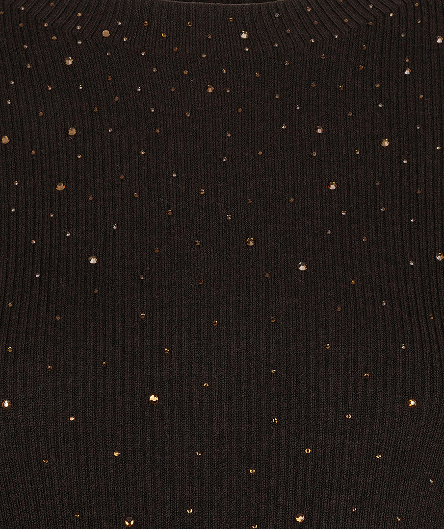 Esqualo truitje met strass donker bruin model sweater studs cacao