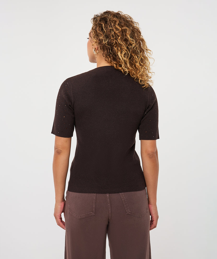 Esqualo truitje met strass donker bruin model sweater studs cacao