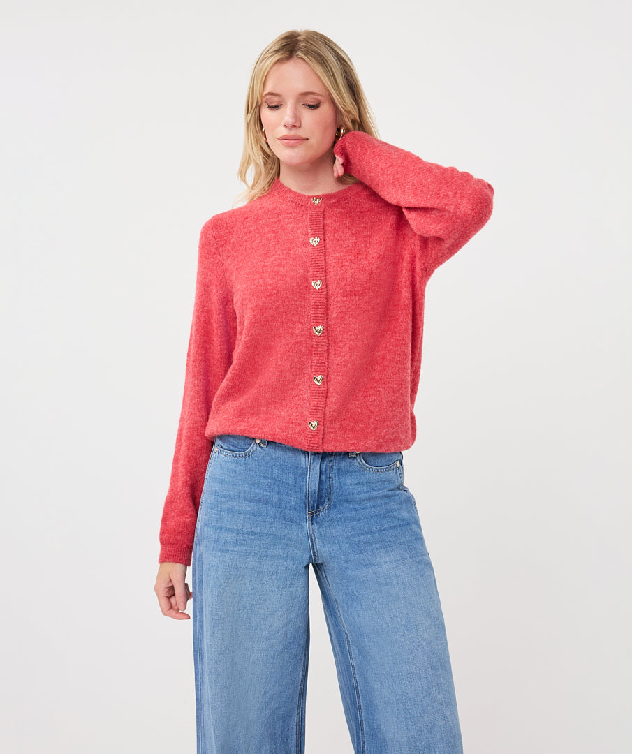 Esqualo vest rood koraal model Raspberry Cardigan closed placket fancy buttons