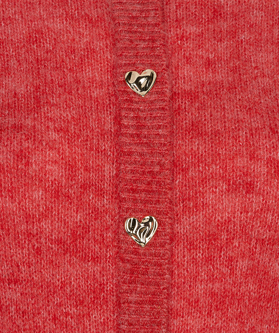 Esqualo vest rood koraal model Raspberry Cardigan closed placket fancy buttons