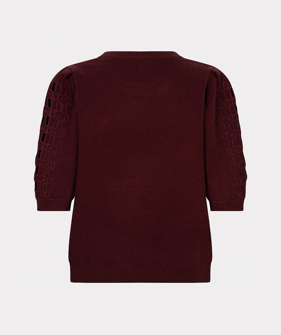 Esqualo trui korte mouw merlot model Sweater knit embroidery bordeaux