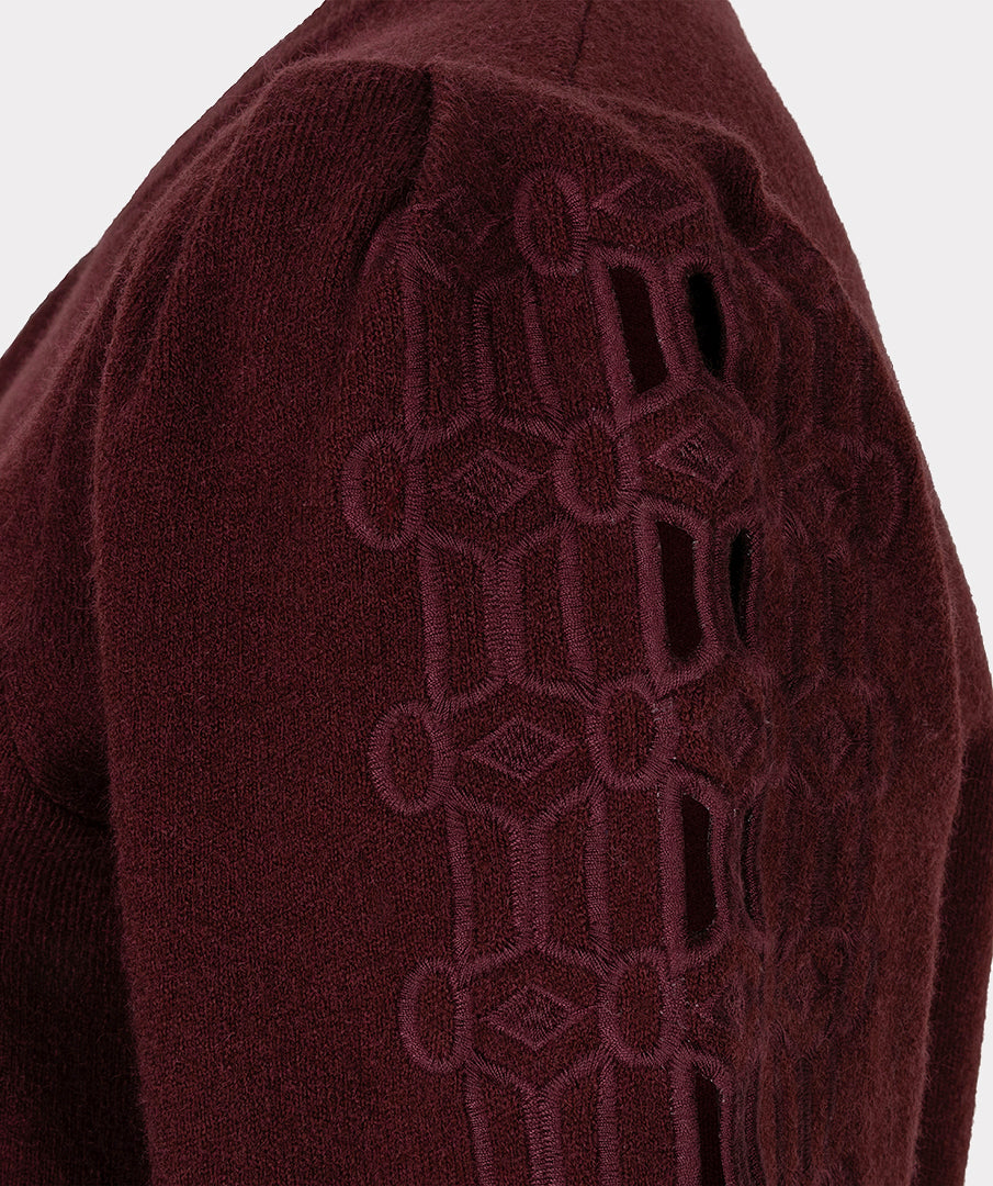 Esqualo trui korte mouw merlot model Sweater knit embroidery bordeaux