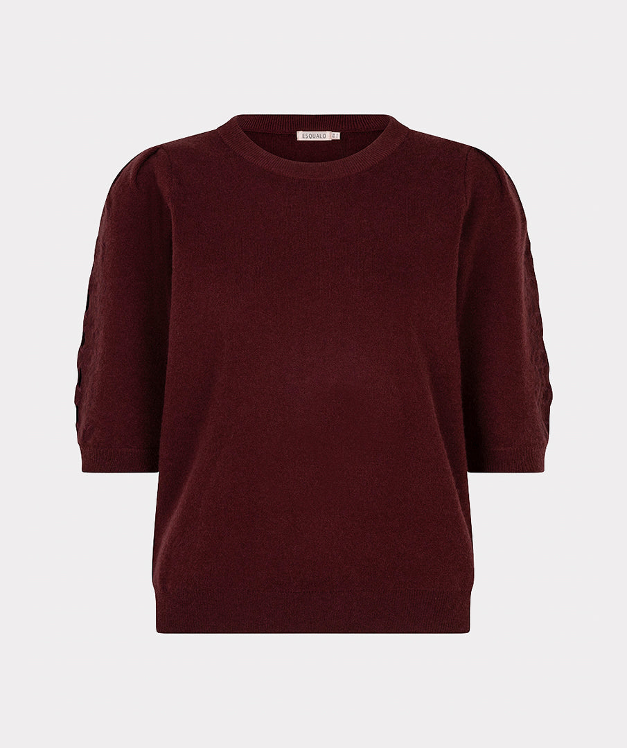 Esqualo trui korte mouw merlot model Sweater knit embroidery bordeaux