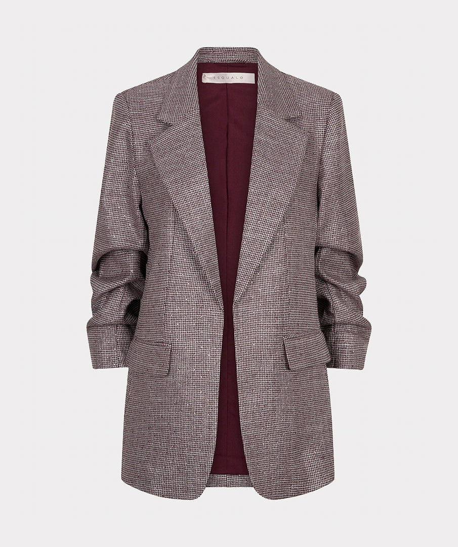 Esqualo blazer aubergine met beige print en strass model merlot fancy 