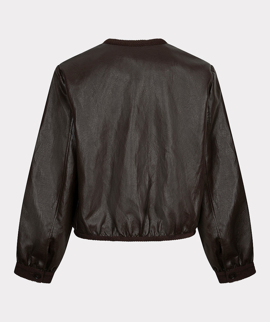 Esqualo chocolade bruin kort jasje leather look model cacao Jacket short PU crinkle