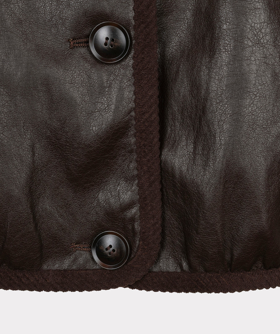 Esqualo chocolade bruin kort jasje leather look model cacao Jacket short PU crinkle