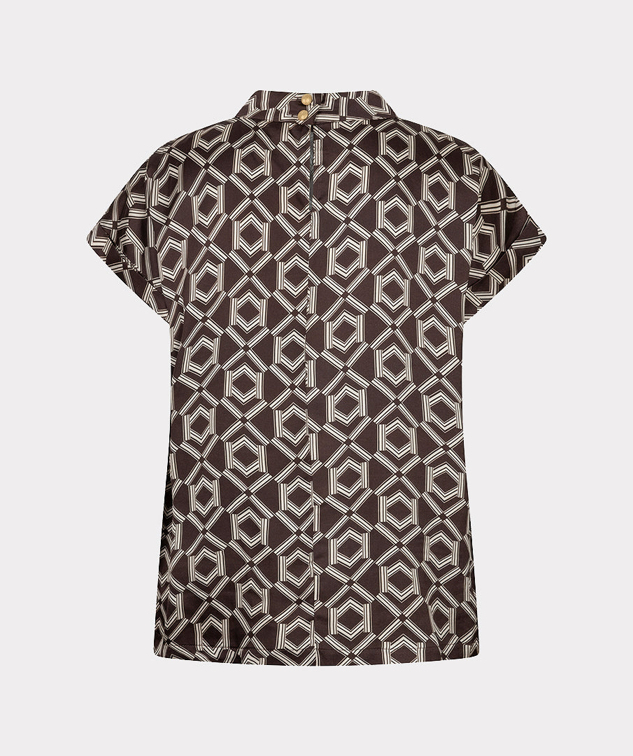 Esqualo top bruin met print model blouse short sleeve warm cacao