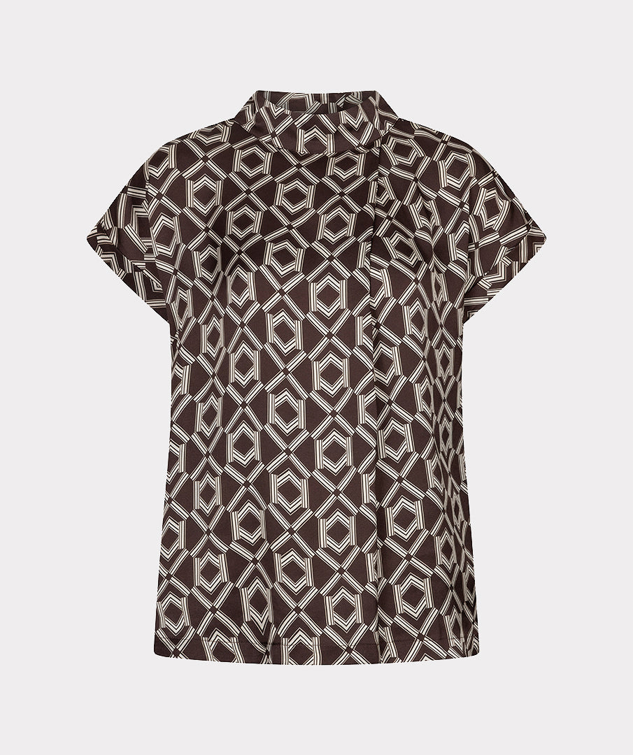 Esqualo top bruin met print model blouse short sleeve warm cacao