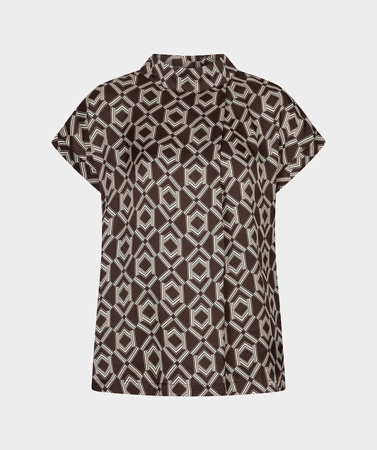Esqualo top bruin met print model blouse short sleeve warm cacao