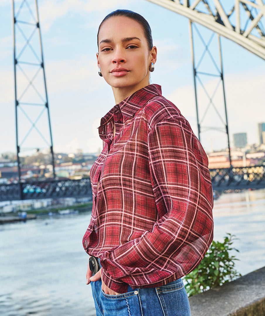 Esqualo blouse rood ruit model Autumn Check Burgundy