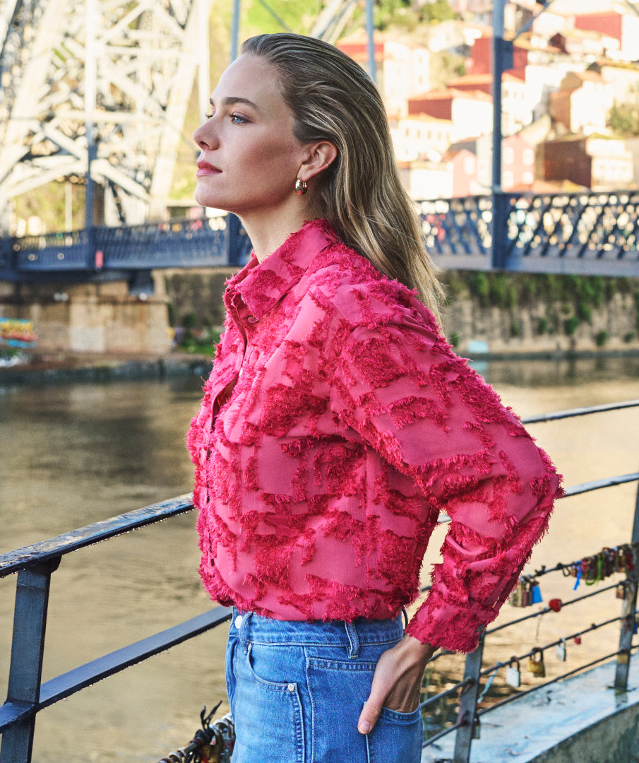 Esqualo blouse koraal rood oversized basic plumetis raspberry