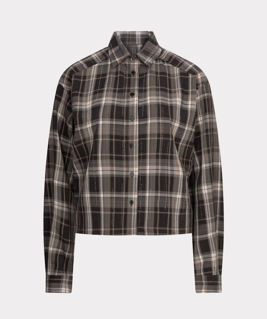 Esqualo bruin ruiten Blouse met strass model short check F26.28513