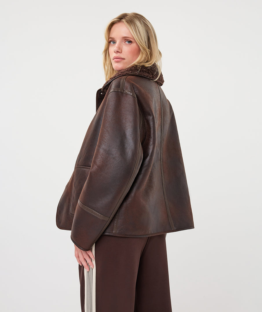 Esqualo winter jas tweezijdig teddy en lammy cacao model coat Inside teddy F26.37509