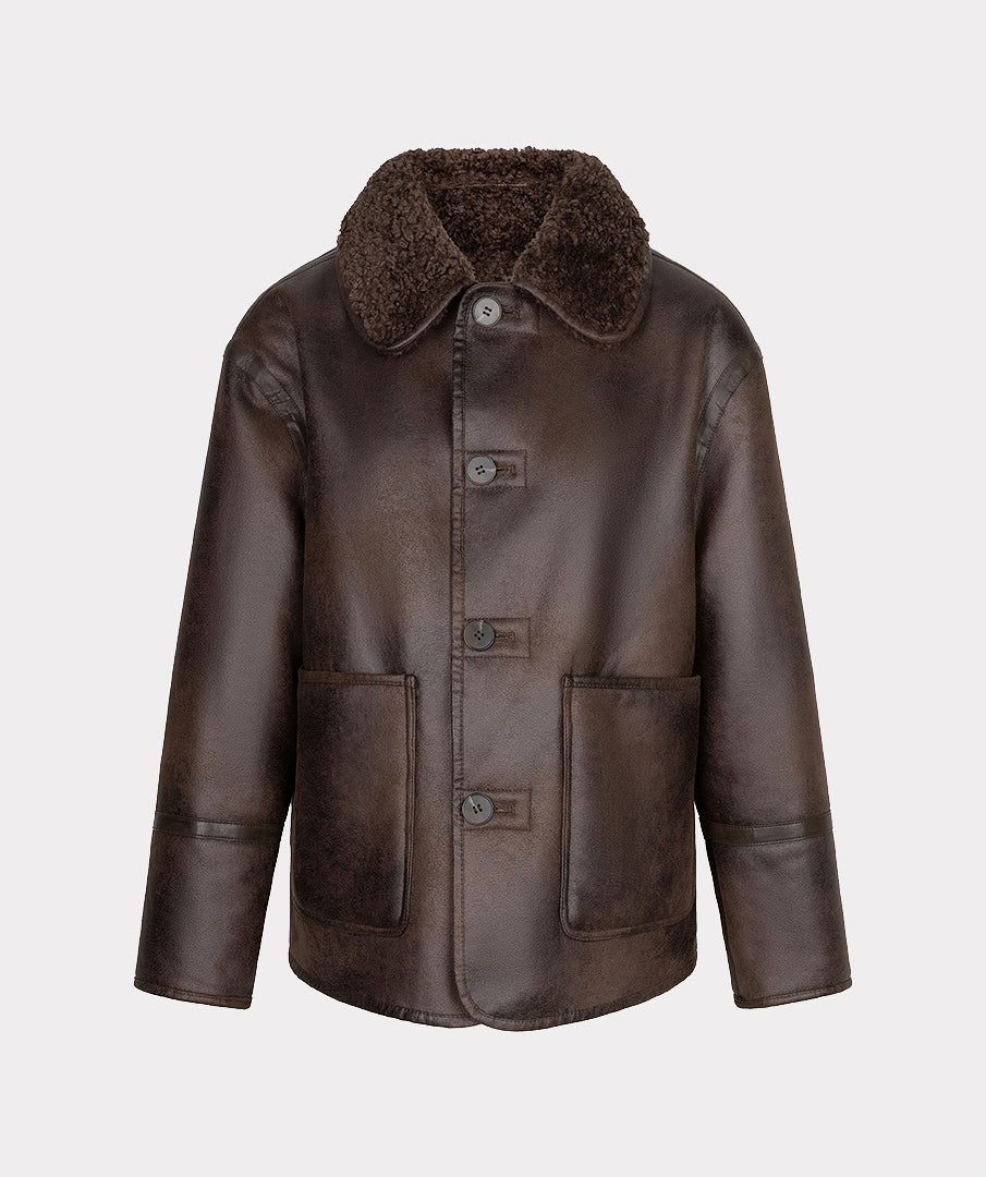 Esqualo winter jas tweezijdig teddy en lammy cacao model coat Inside teddy F26.37509