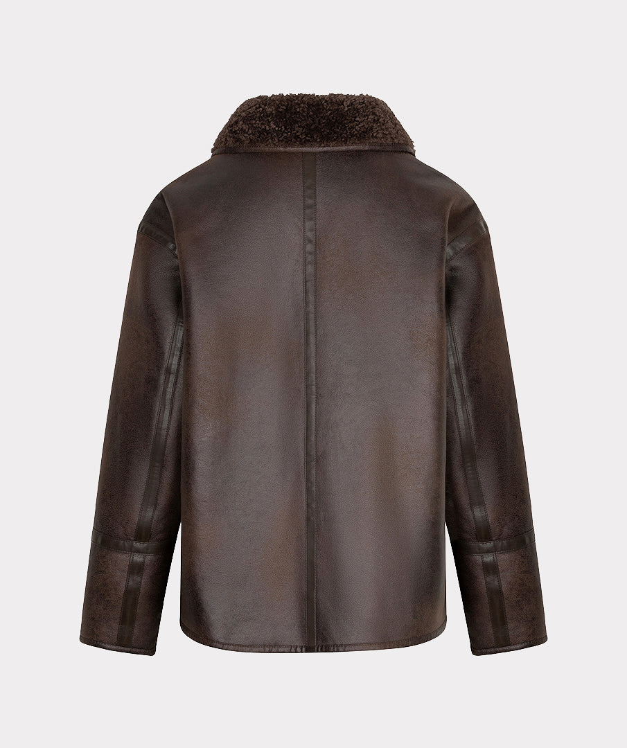 Esqualo winter jas tweezijdig teddy en lammy cacao model coat Inside teddy F26.37509