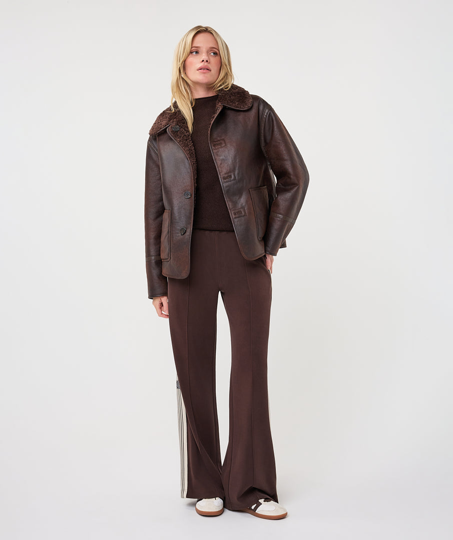 Esqualo winter jas tweezijdig teddy en lammy cacao model coat Inside teddy F26.37509