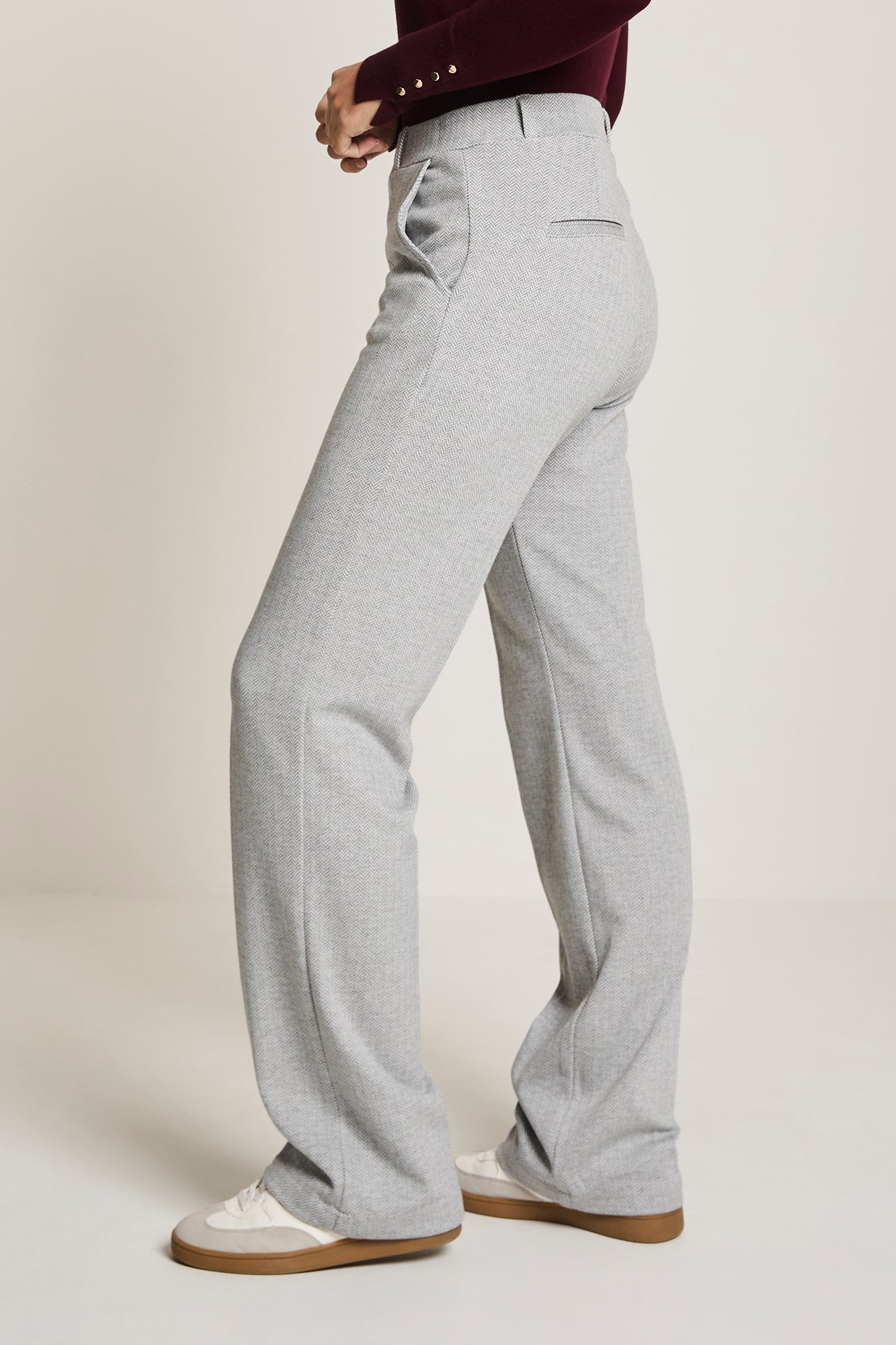ParaMi broek lichtgrijs herringbone motief model Hanna elastic