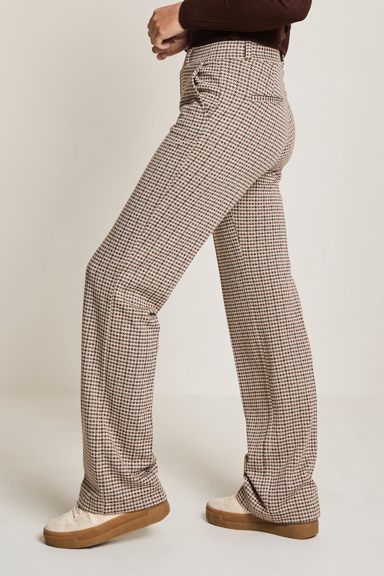 ParaMi broek beige pied de poule model Hannah wide leg fit lengte 32 