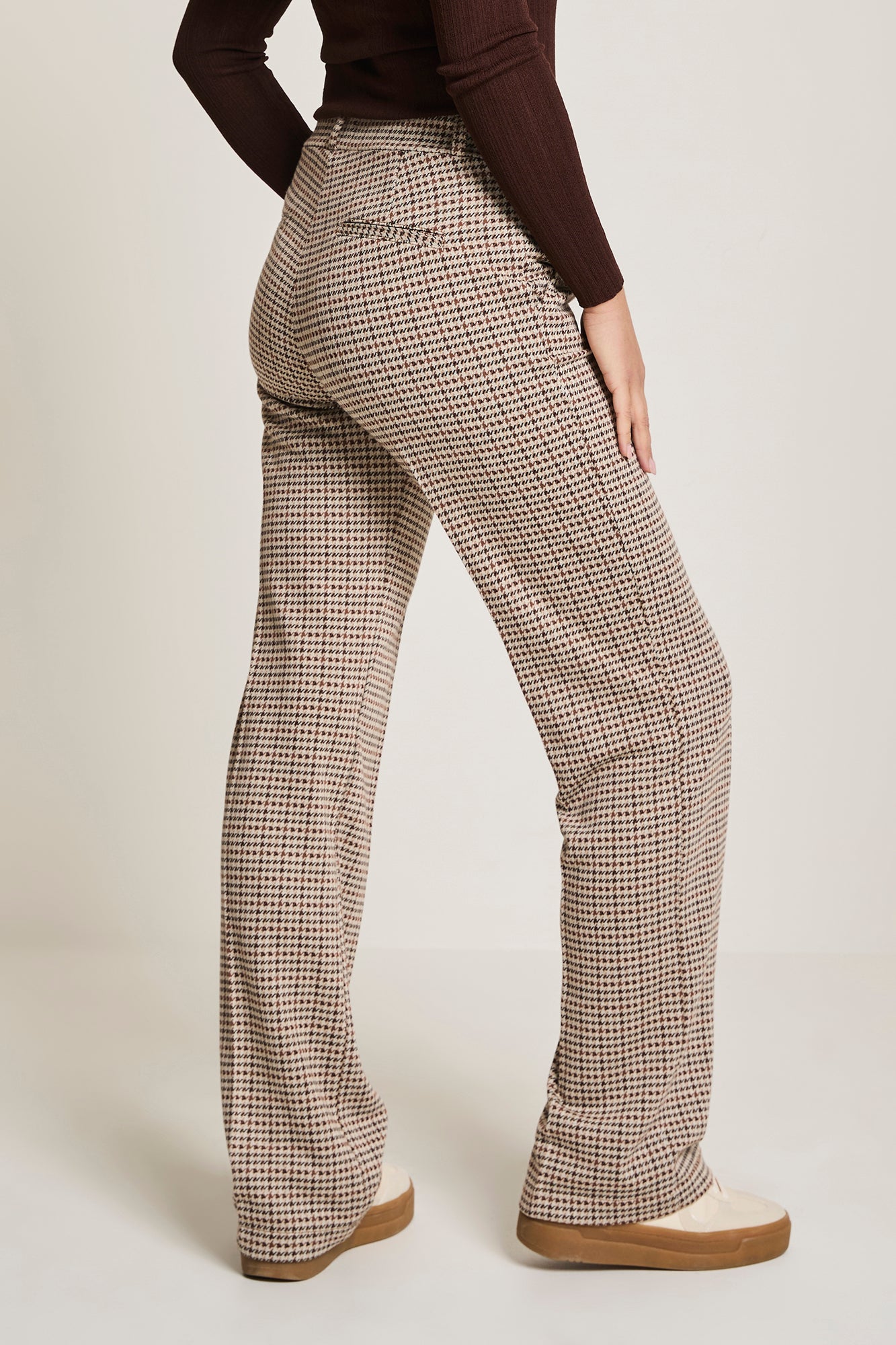ParaMi broek beige pied de poule model Hannah wide leg fit lengte 32 