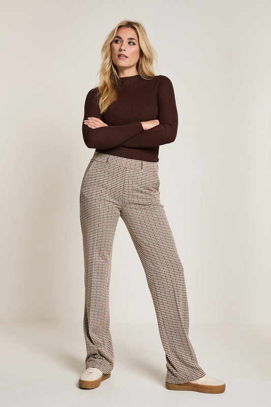 ParaMi broek beige pied de poule model Hannah wide leg fit lengte 32 